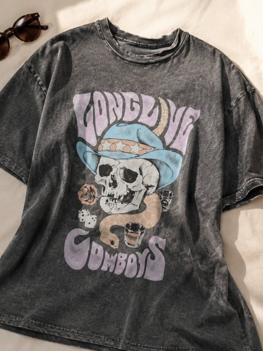 Long Live Cowboys Skull Snake Graphic Tee XL Oversized Vintage Wash